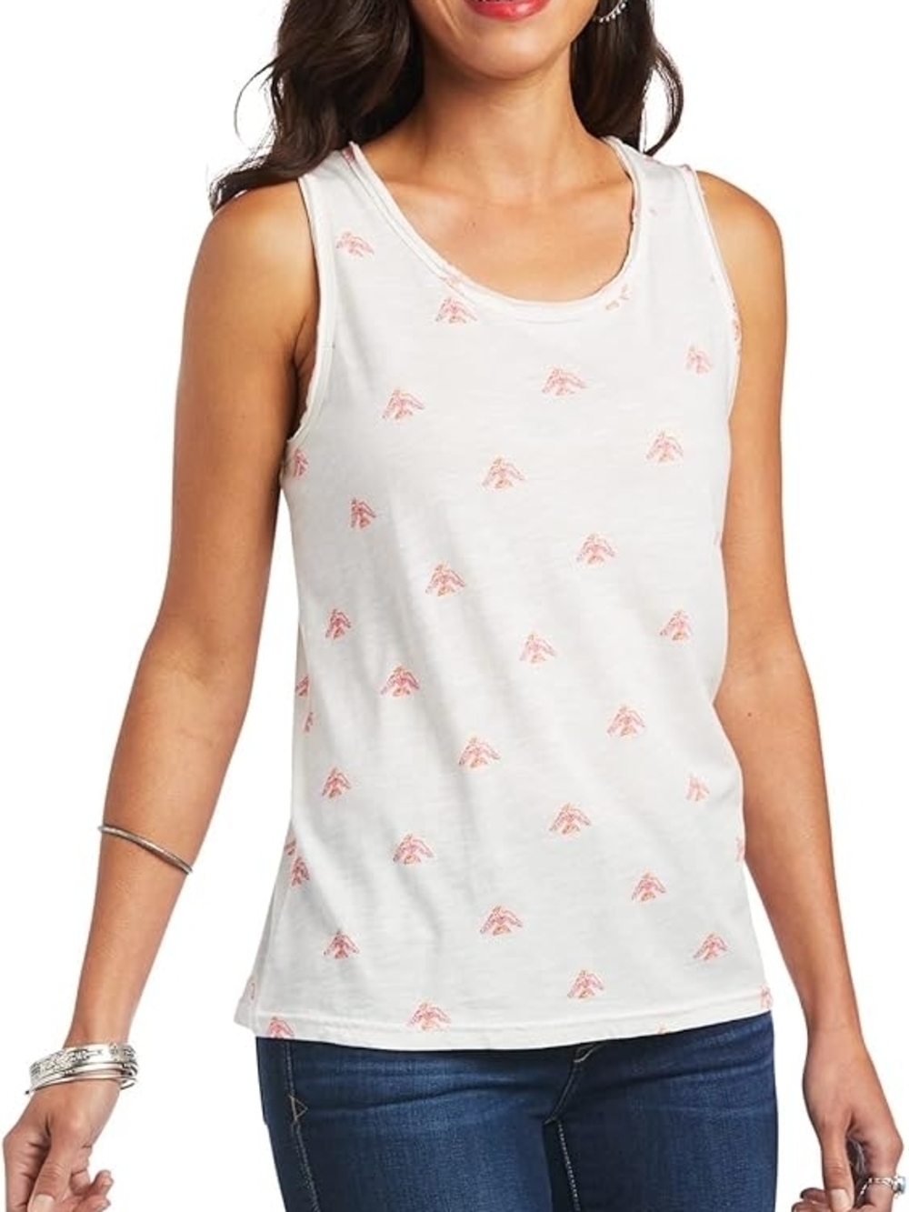Ariat White Tank Top with Pink Motif